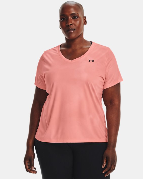 Camiseta manga corta con cuello en V UA Velocity Printed para mujer, Pink, pdpMainDesktop image number 0